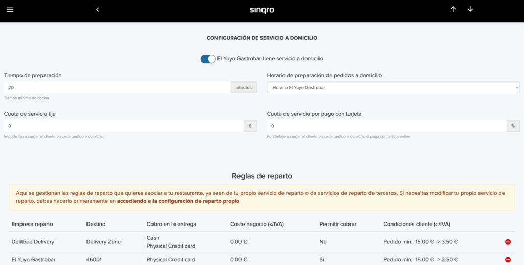 Reglas de reparto por código postal en Sinqro