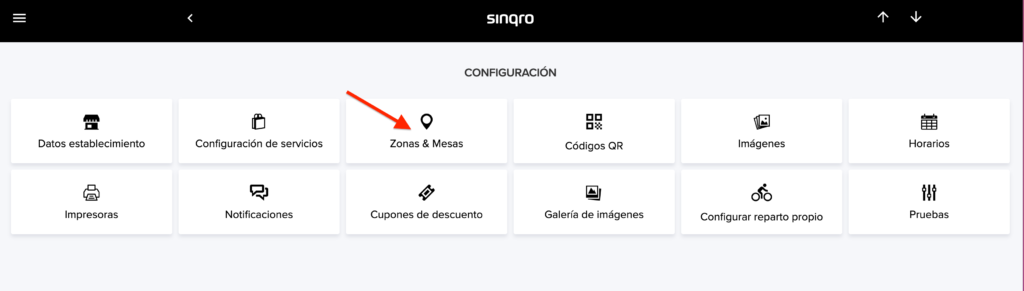 Sección de zonas y mesas en Sinqro, no utilizada por Delitbee