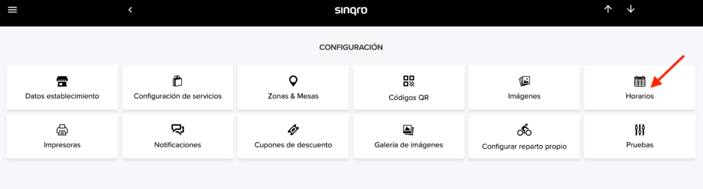 Listado de horarios configurados en Sinqro