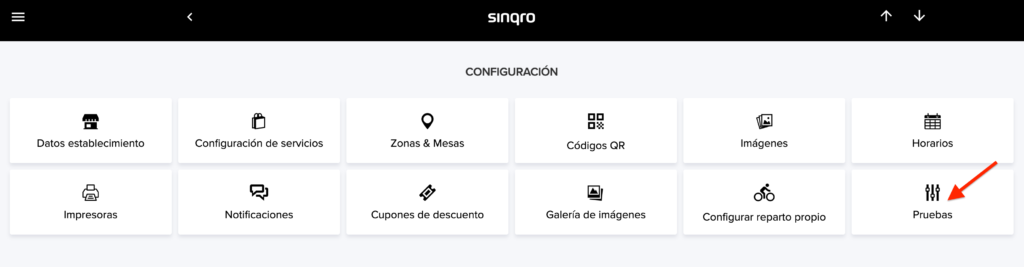 Sección de pedidos de prueba en Sinqro