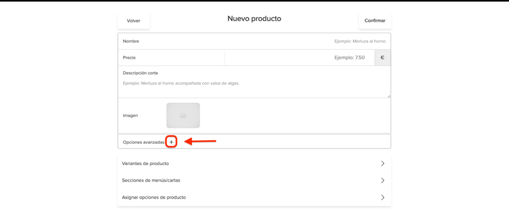 Opciones avanzadas de un producto en Sinqro