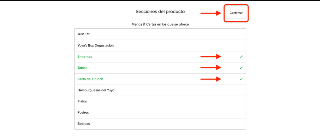Confirmación de categorías asignadas a un producto en Sinqro