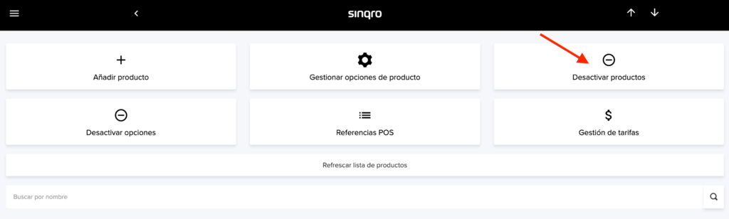 Lista de productos activos y desactivados en Sinqro