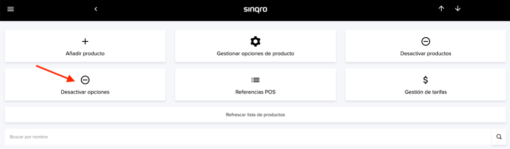 Activar o desactivar opciones de producto en Sinqro
