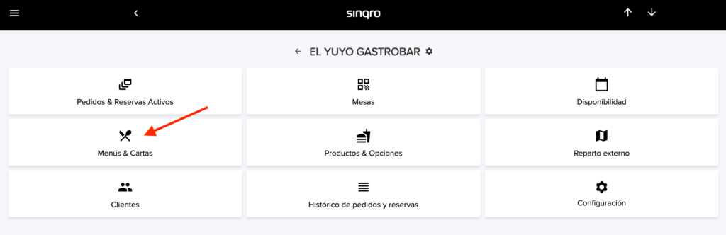 Sección de Menús y Cartas en Sinqro