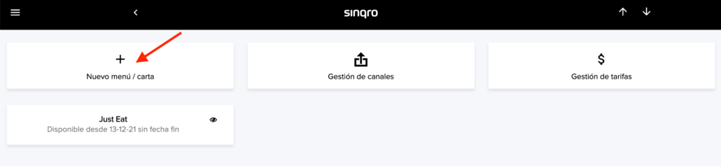 Creación de un nuevo menú o carta en Sinqro
