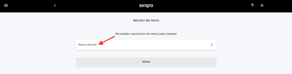 Secciones o categorías del menú en Sinqro