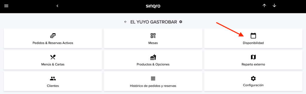 Pantalla de Disponibilidad para pausar la venta online en Sinqro