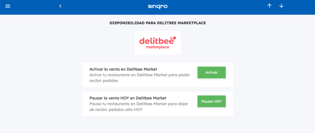 Botón para activar de nuevo la venta online en Sinqro