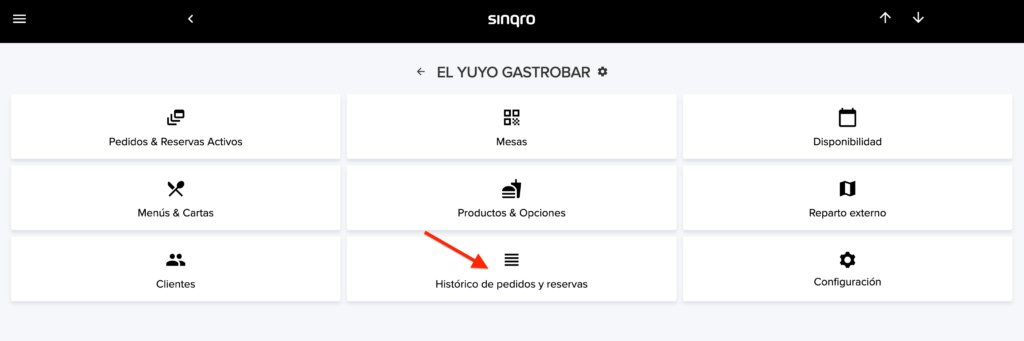 Sección de Histórico de Pedidos y Reservas en Sinqro