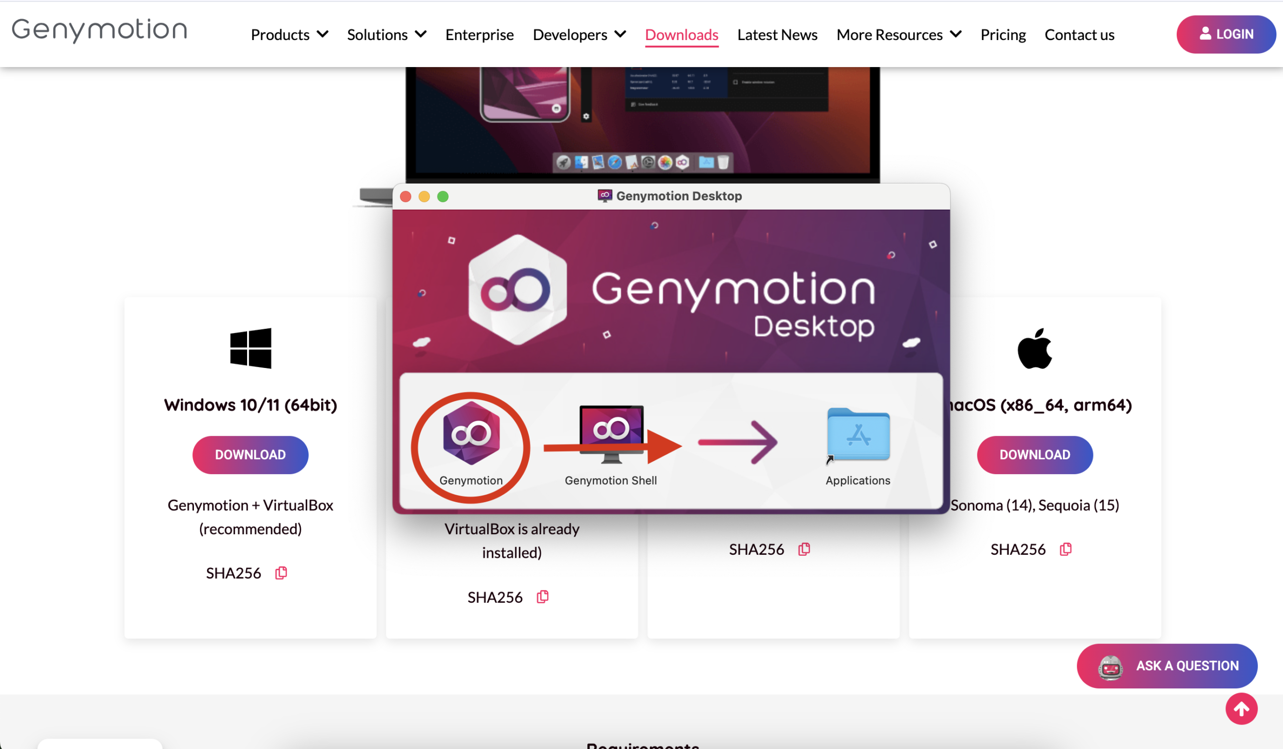 Icono de Genymotion arrastrado hacia la carpeta de aplicaciones