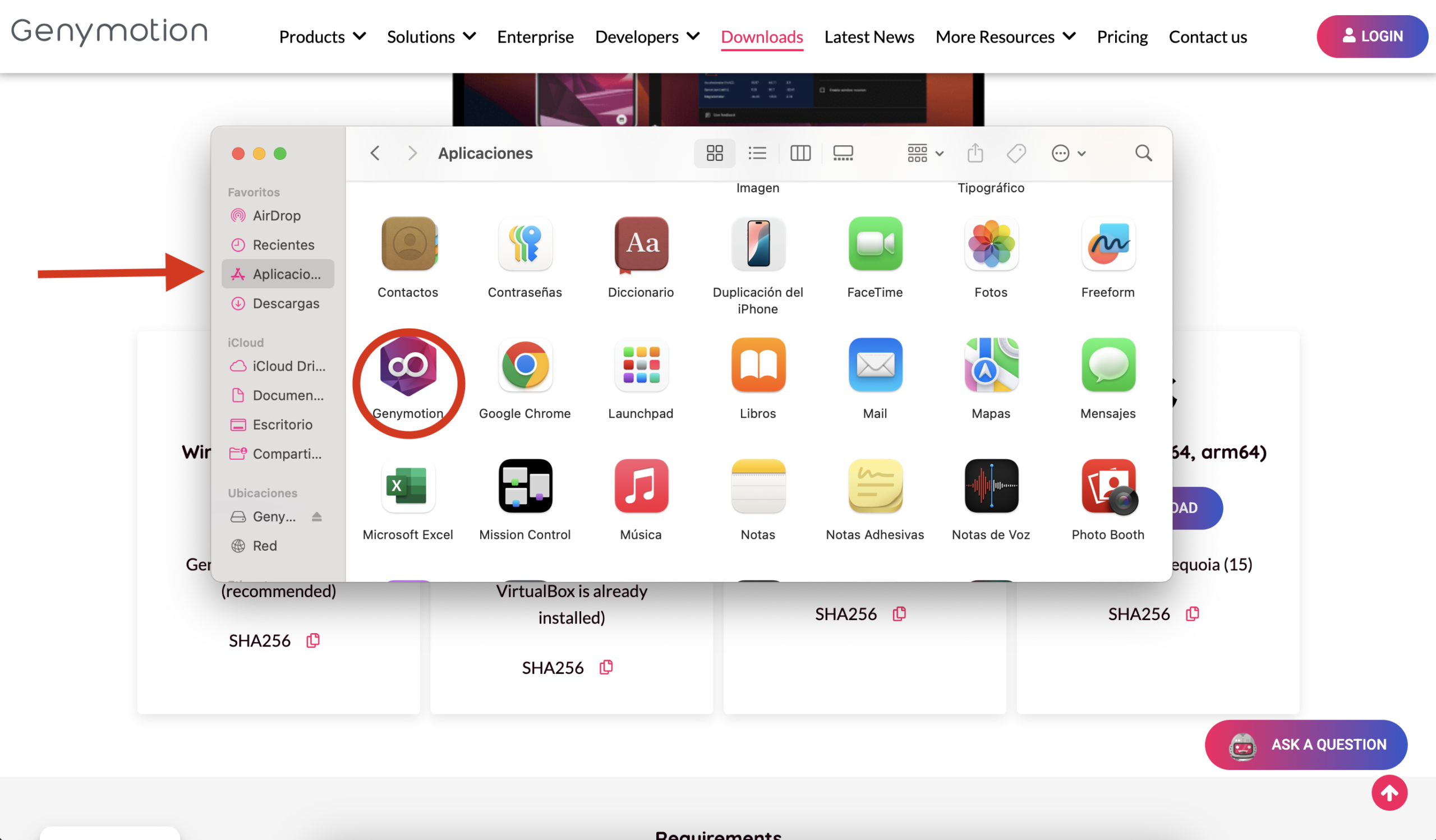 Genymotion instalado junto al resto de aplicaciones