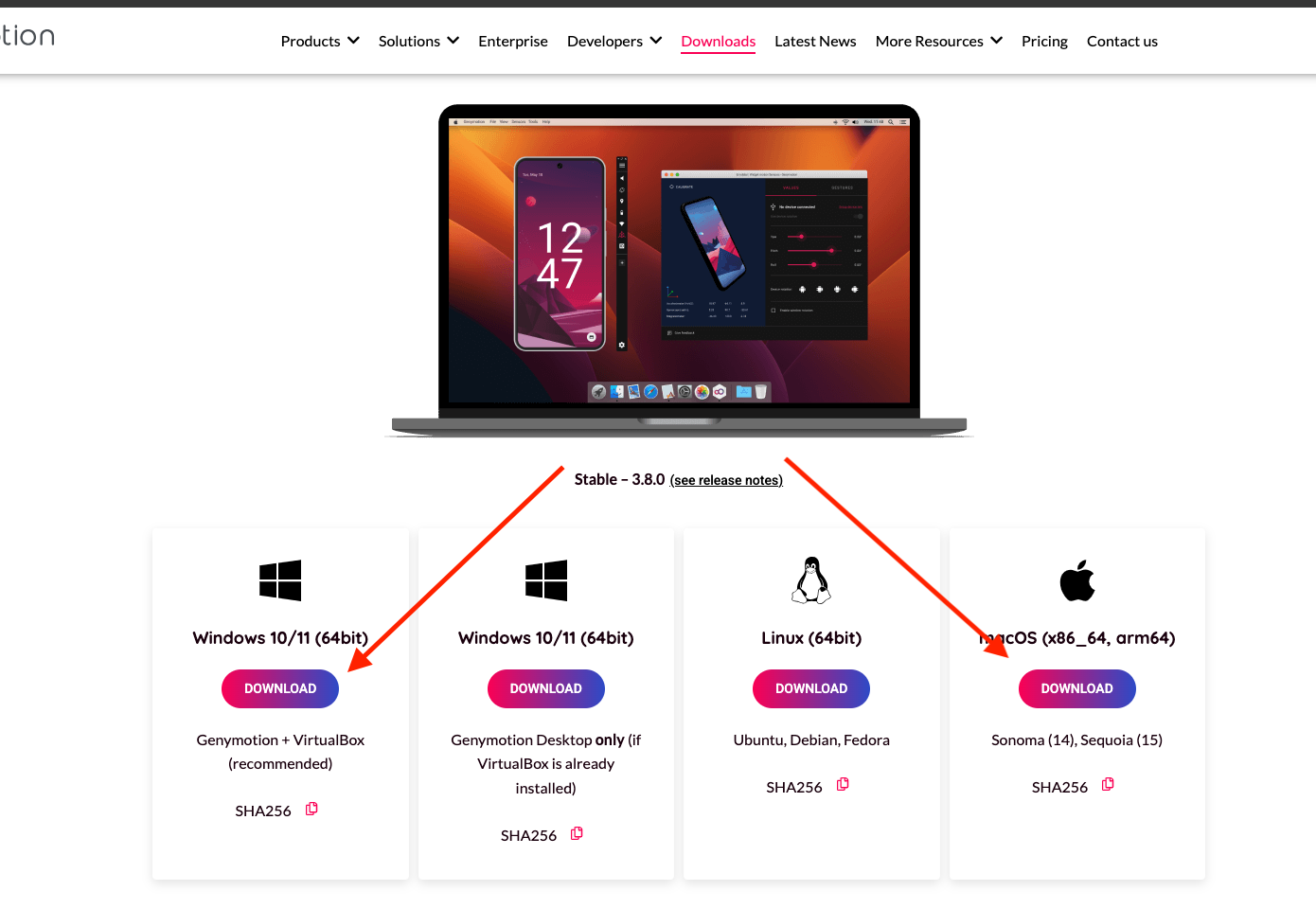 Página de descarga de Genymotion Desktop