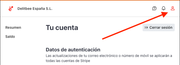 Icono de usuario para acceder a la configuración de la cuenta en Stripe Connect