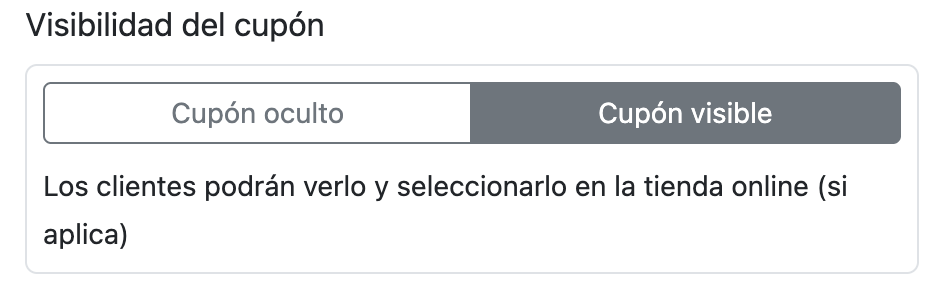 Opción para hacer visible el cupón en la tienda online