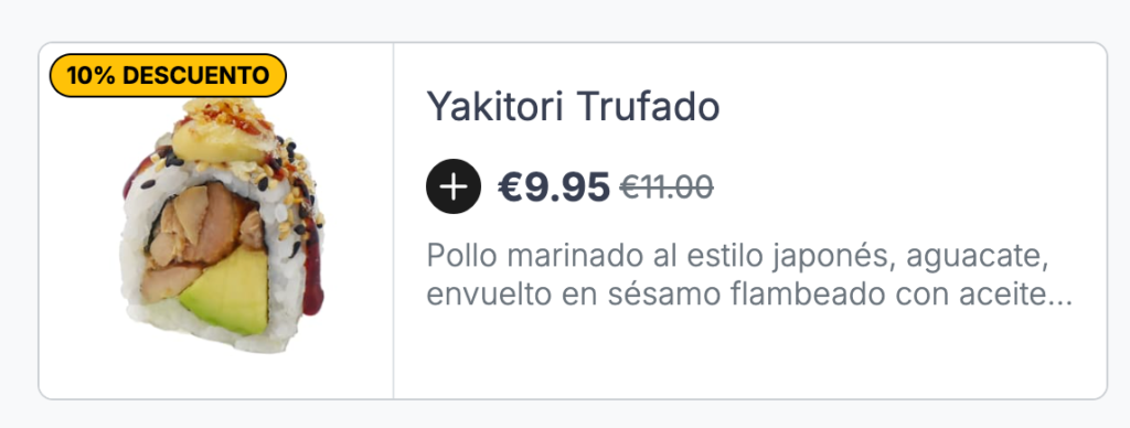 Precio de producto con descuento y precio original tachado en la tienda online
