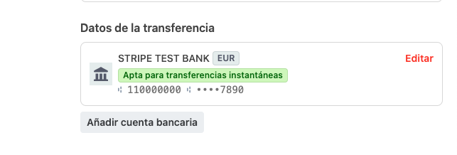 Cuenta bancaria de recepción de ingresos editable en Stripe Connect