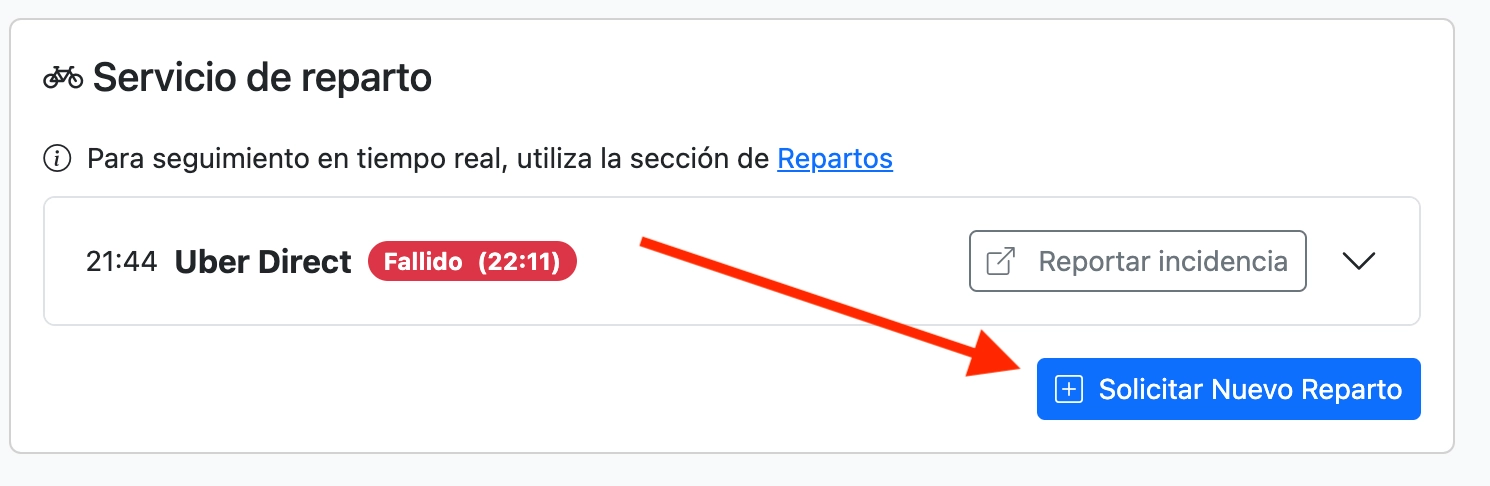 Formulario de incidencia de reparto en el portal de Delitbee