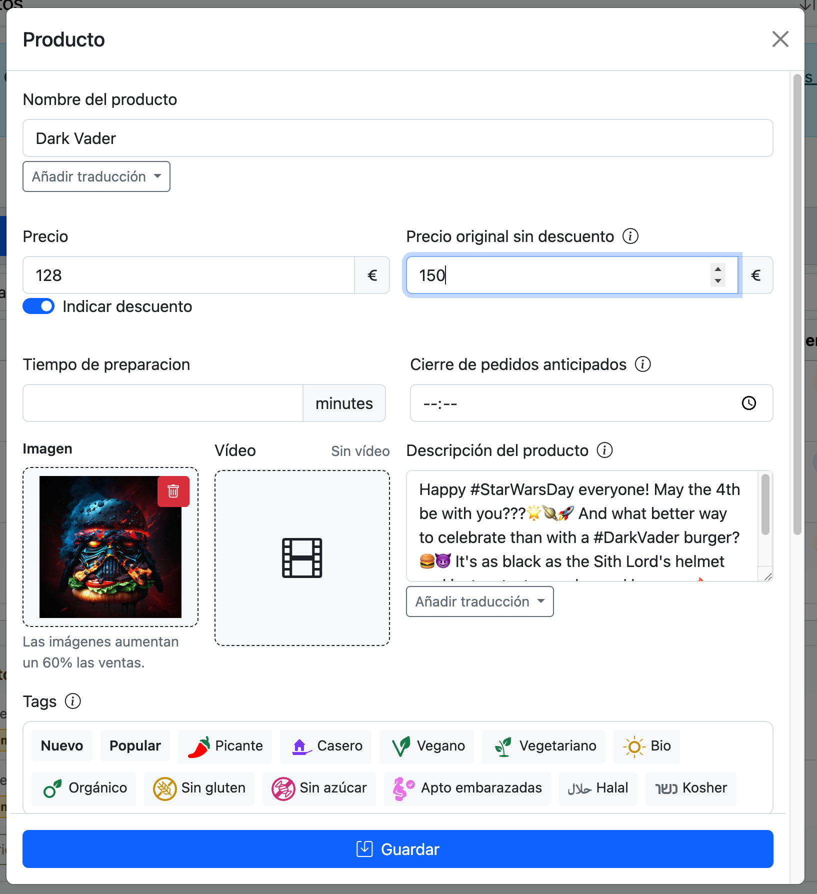 Tipo de promoción "Porcentaje en productos" aplicado a productos específicos